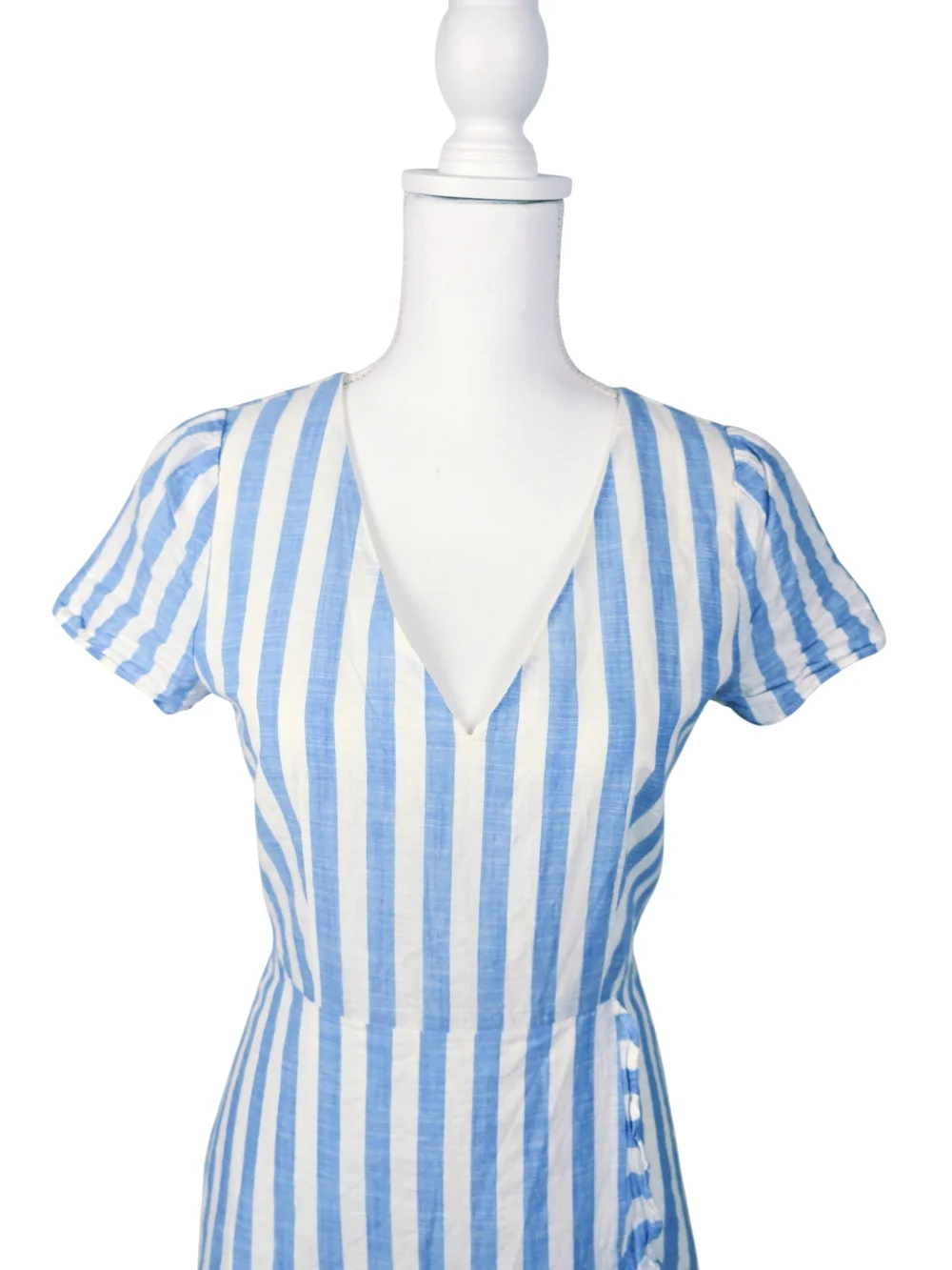 J. Crew Blue and White Striped Short Sleeve Faux Wrap Dress